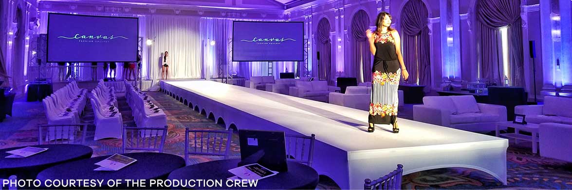 Fashion Show Runway Covered With White Stretch Fabric