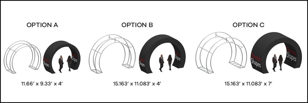 stretch shapes, stretchshapes, stretch fabric, stage design, set design, stage arches, custom arch, arches sizing, arches frames, dimensional tune arches