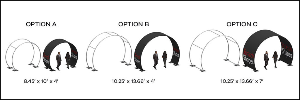 stretch shapes, stretchshapes, stretch fabric, stage design, set design, stage arches, custom arch, arches sizing, arches frames, tube arches