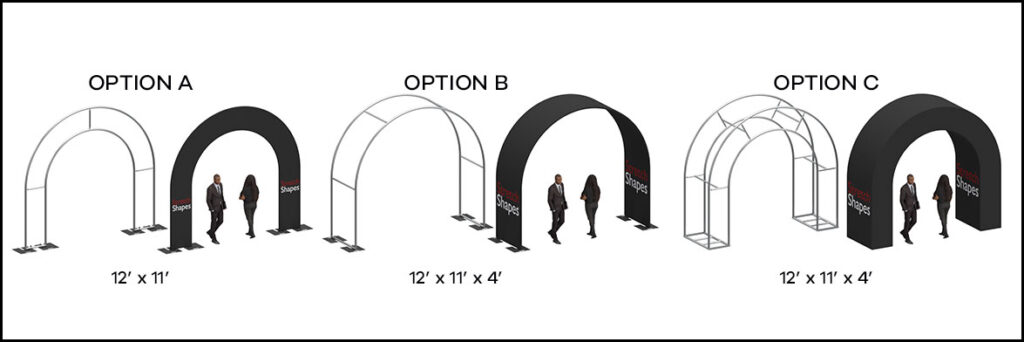 stretch shapes, stretchshapes, stretch fabric, stage design, set design, stage arches, custom arch, arches sizing, arches frames, vaulted arches